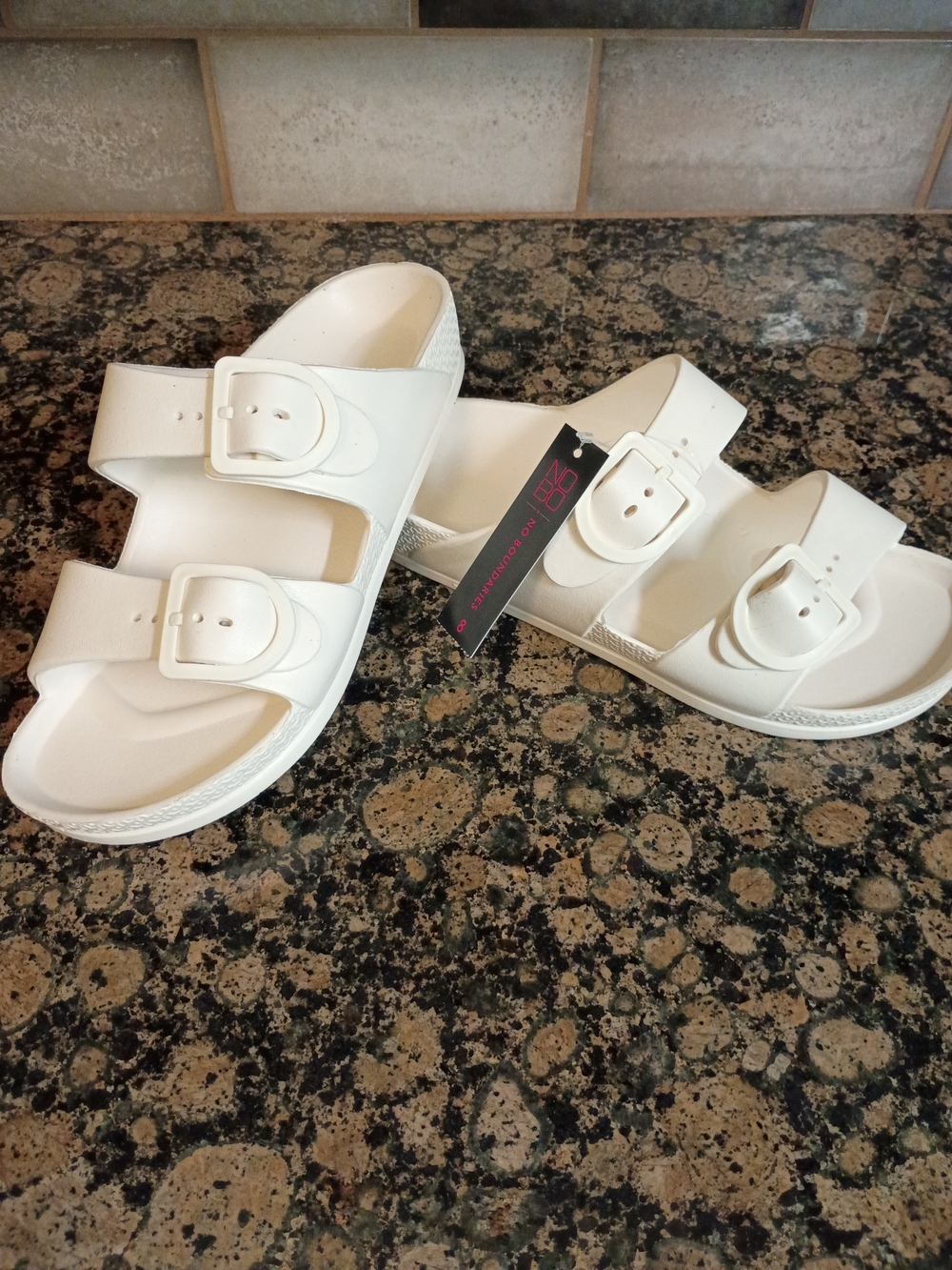No Boundaries Kids White Double-Buckle Slide Sandals